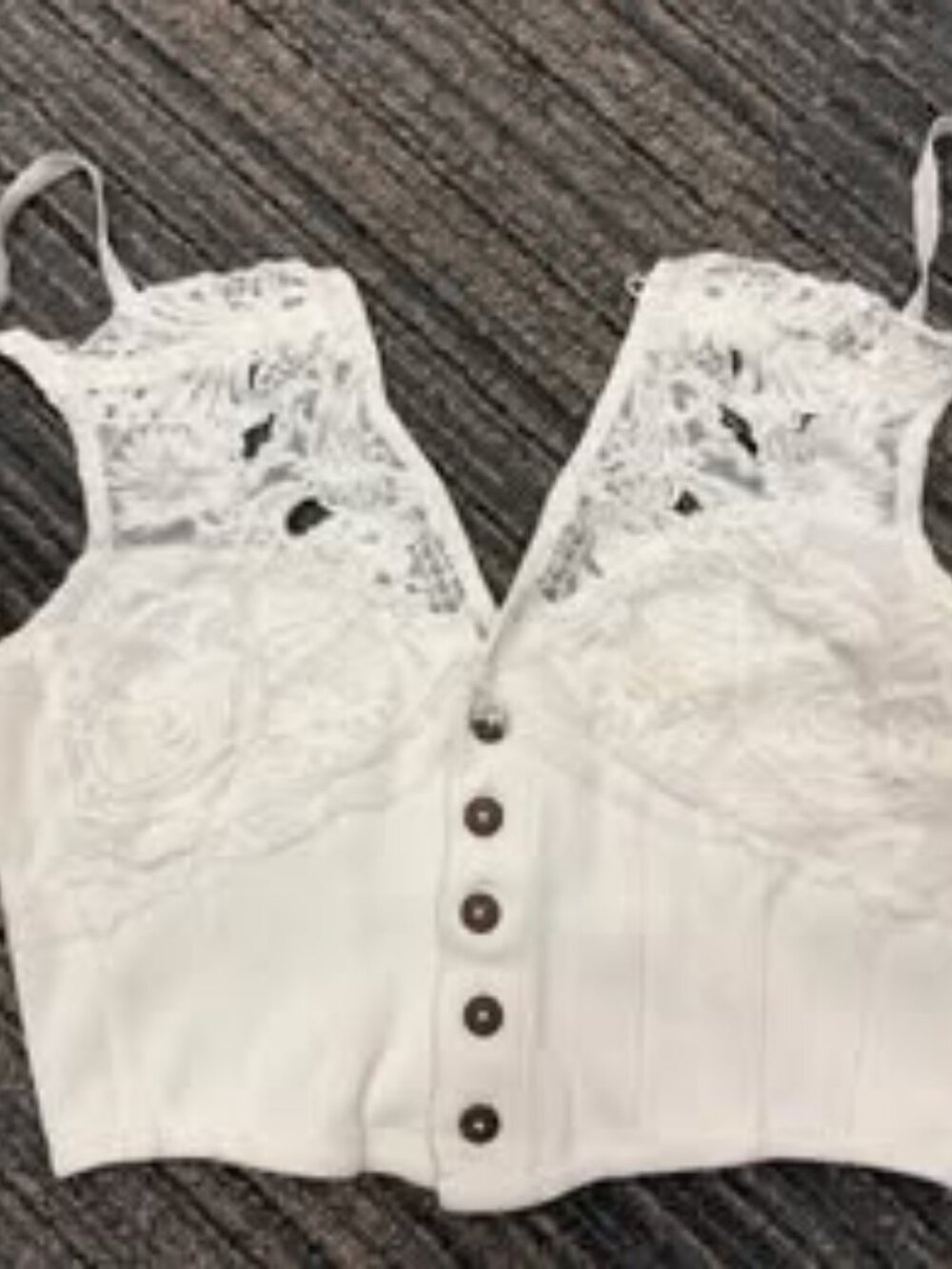 Free People Have My Heart Cropped Tank Top, delicate floral lace overlay XS